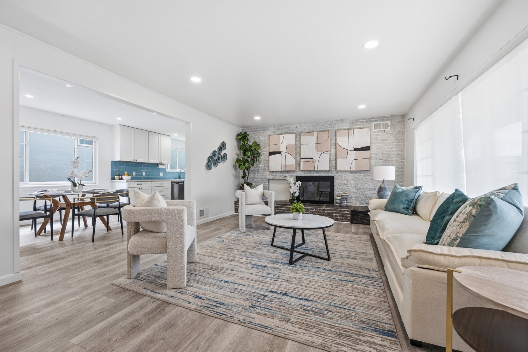 Open living and dining room